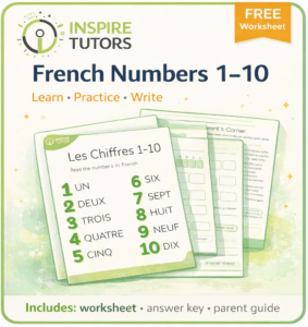 Preview of the Learn French Numbers 1–10 worksheet