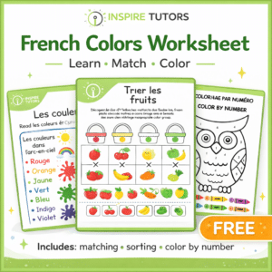 Preview of the French Colors worksheet for kids