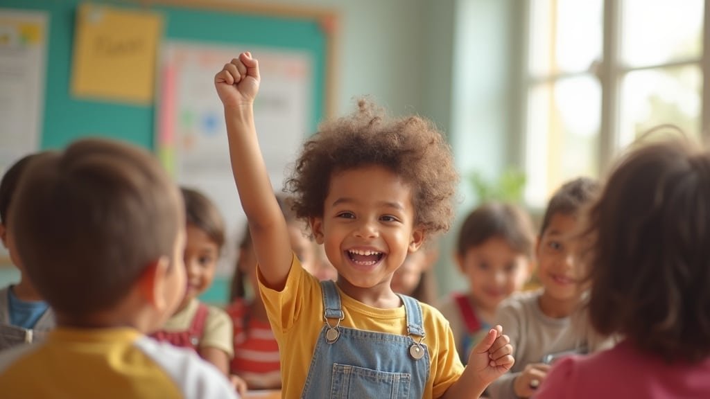 Is Your Child Falling Behind in French Immersion? How to Catch Up 1 A confident child raising their hand in a bright classroom