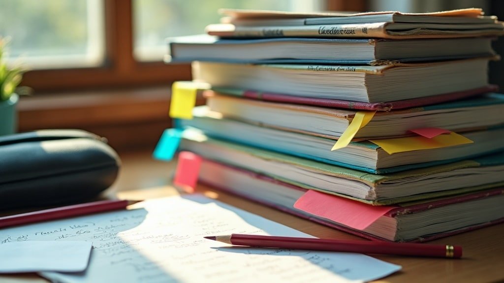 Best French Tutoring for Kids in Canada: 8 Real Options, Compared Honestly 2 A stack of French workbooks with colorful sticky-note tabs marking different lesson levels