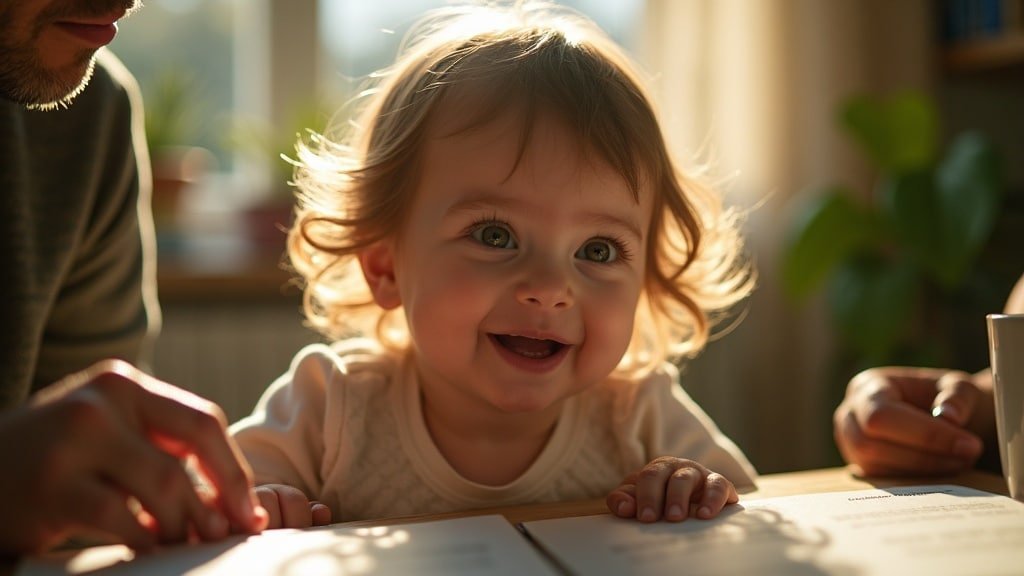 Does Bilingualism Cause Speech Delay? The Silent Period Myth 2 Close-up of a toddler mid-word talking with a parent at the kitchen table, part of a guide on whether bilingualism causes speech delay.