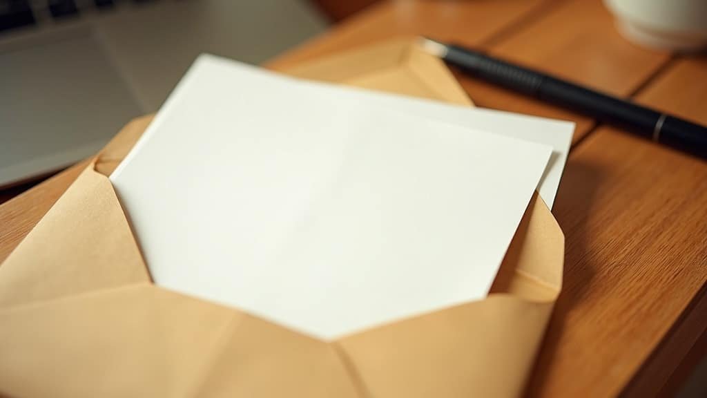 A blank card tucked into an envelope beside a pen, representing a supporting document attached to an ESA receipt