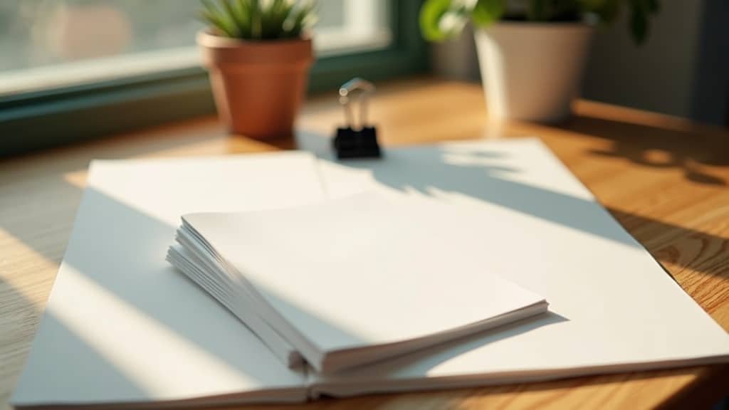 A tidy stack of blank record cards with a binder clip on a desk