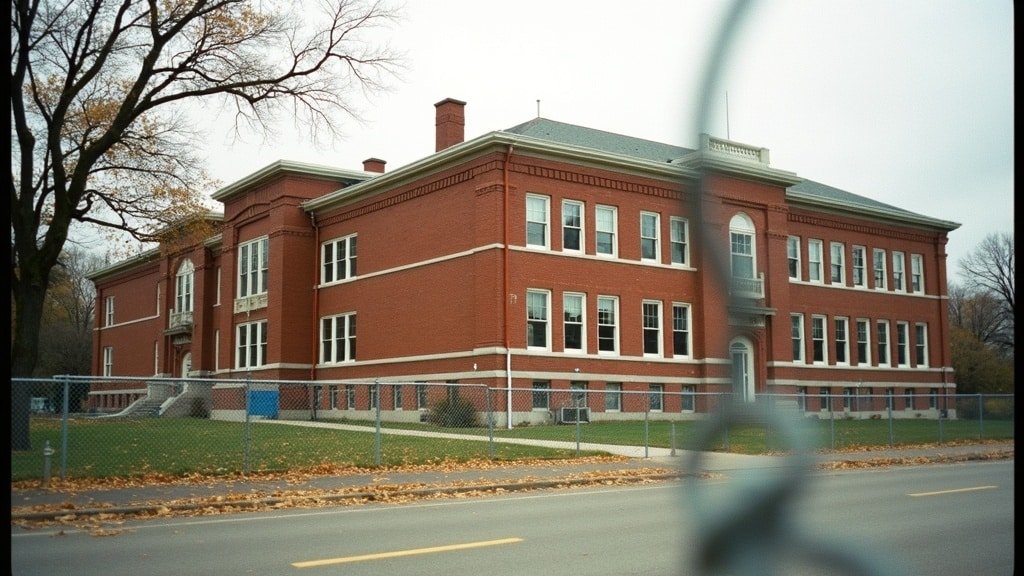 Exterior of a classic red-brick Ontario public school building