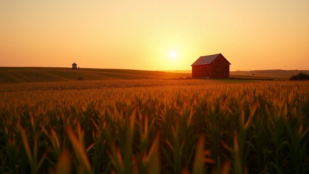 Iowa ESA and Texas TEFA: Why Homeschool Families Can't Use Either for Online Tutoring 4 A handheld shot of Iowa cornfields with a red barn at golden hour