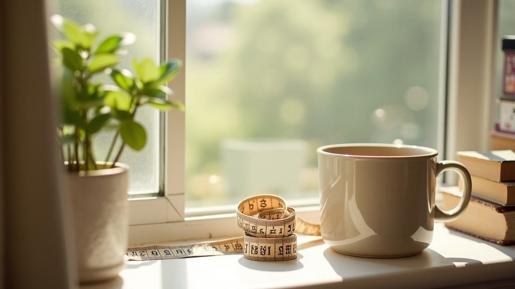 Tea, a measuring tape, and a plant on a windowsill, representing families weighing French immersion in Peel Region
