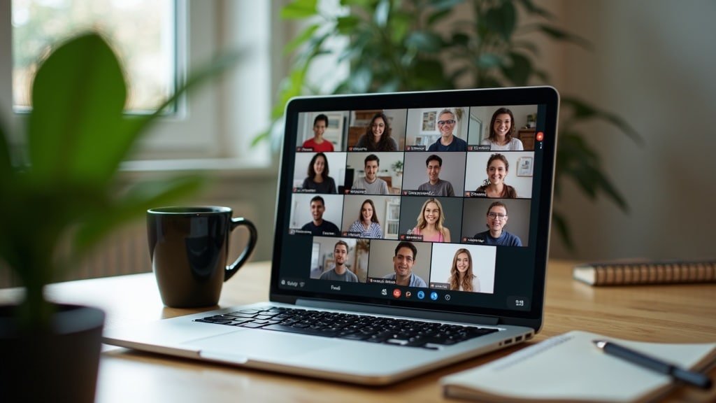 A laptop showing a video call with multiple tutor profile thumbnails, representing the iTalki and Preply marketplace model