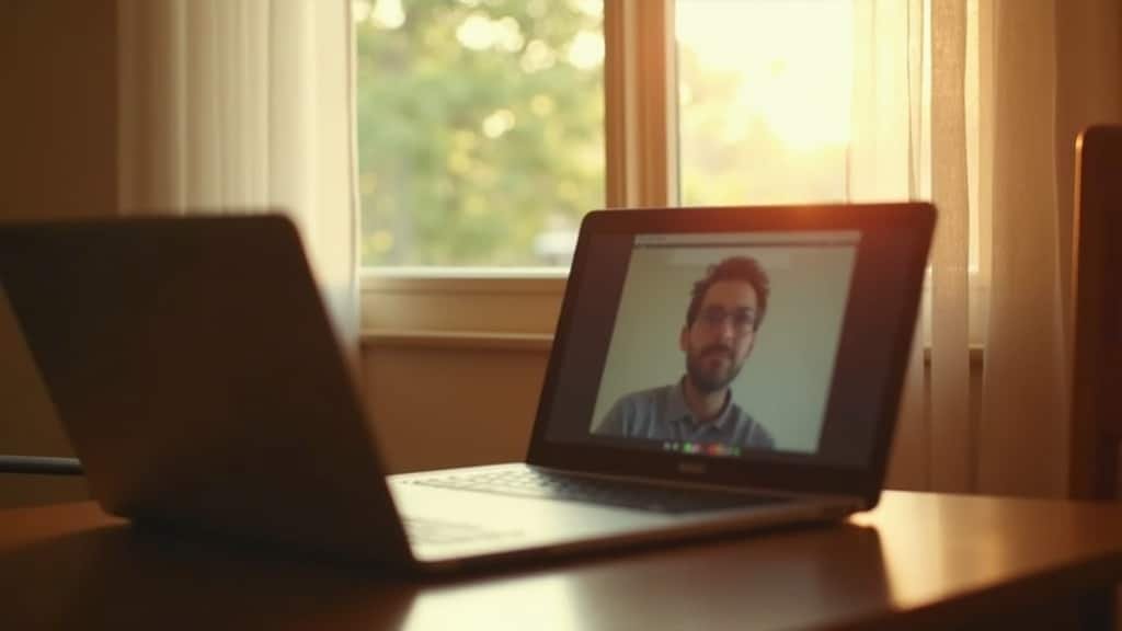 An empty chair facing a laptop mid video call, representing the consistency question between a marketplace tutor and a certified teacher