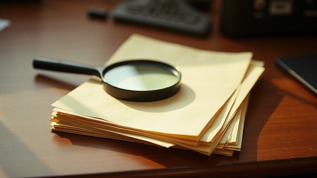 A magnifying glass resting on blank file folders, representing an ESA account review