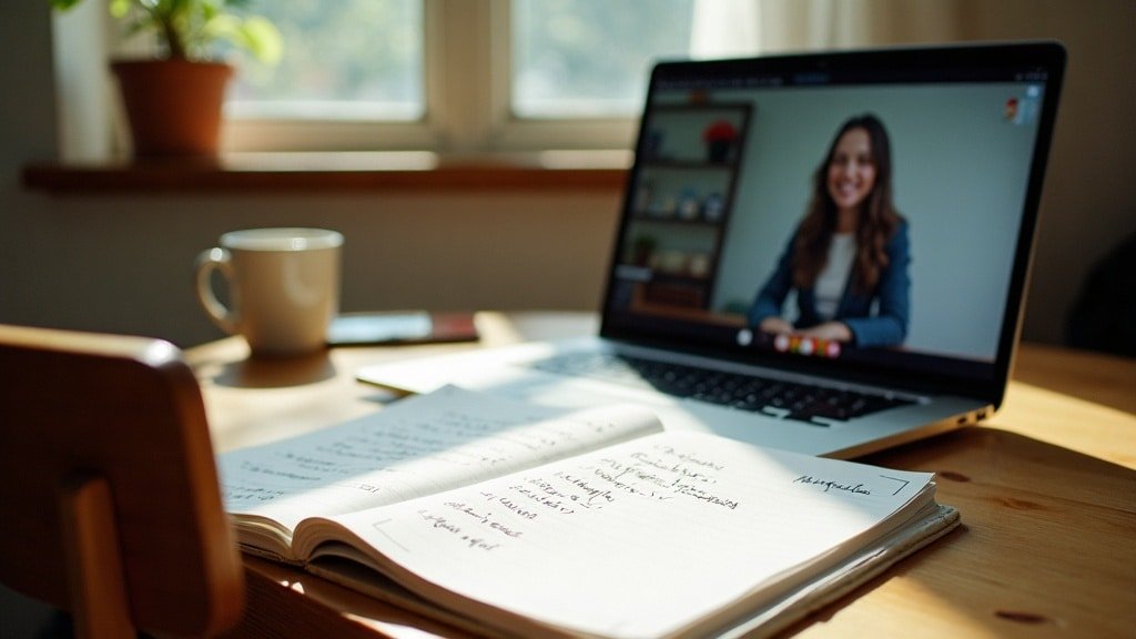 Homeschool desk set up for a live 1-on-1 video lesson, a real piece of homeschool socialization