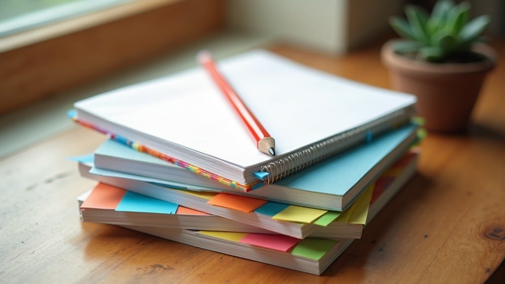 Best Spanish Tutoring for Kids in Canada: 8 Real Options, Compared Honestly 2 A stack of children's Spanish workbooks with colorful sticky-note tabs marking different lesson levels