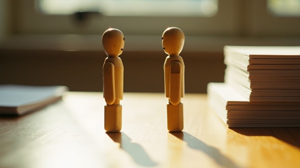 Supplementing School-Board French While Easing Into Homeschool 2 Two small wooden figures facing each other on a desk as if in conversation, beside flashcards, representing speaking practice