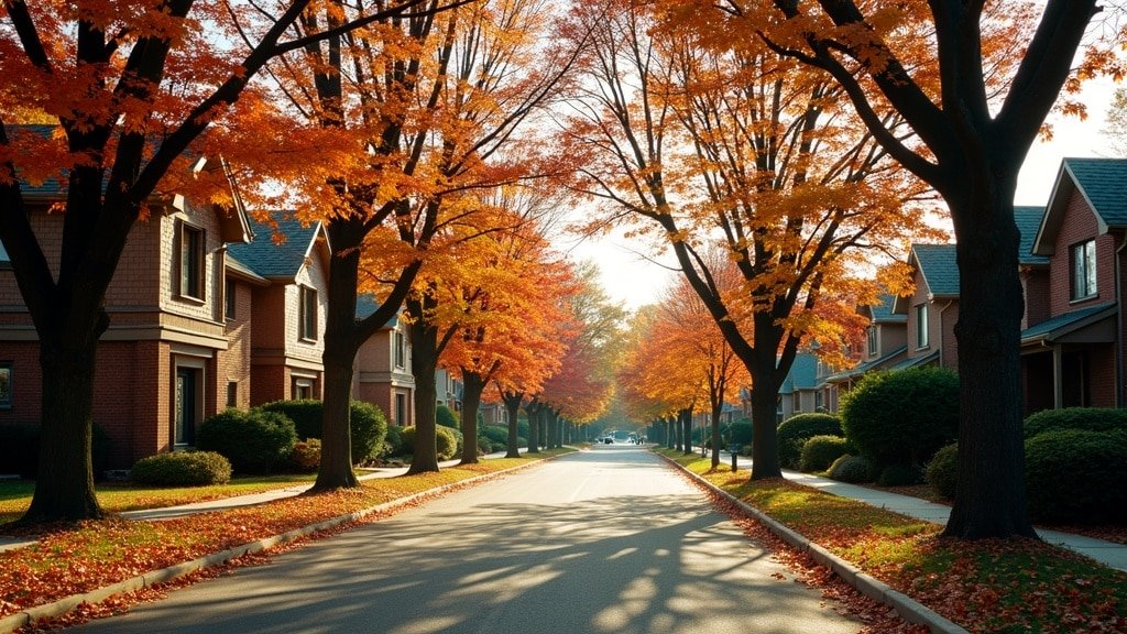 A tree-lined street in an affluent York Region neighborhood in autumn