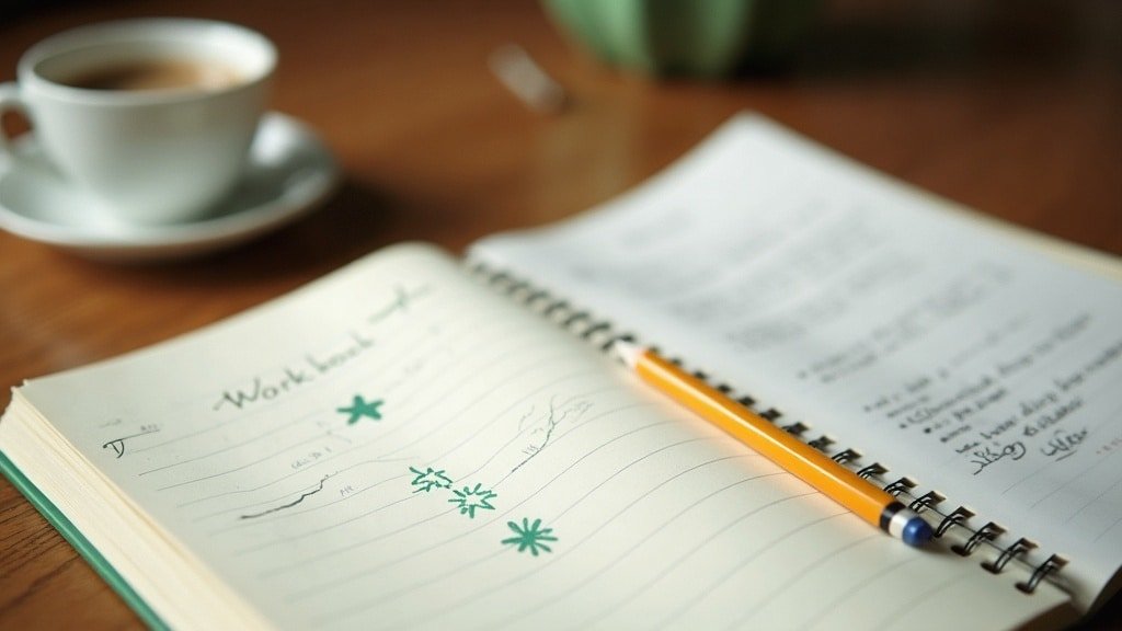 A child's workbook with a tutor's correction marks beside a parent's own handwritten French notes on a kitchen table